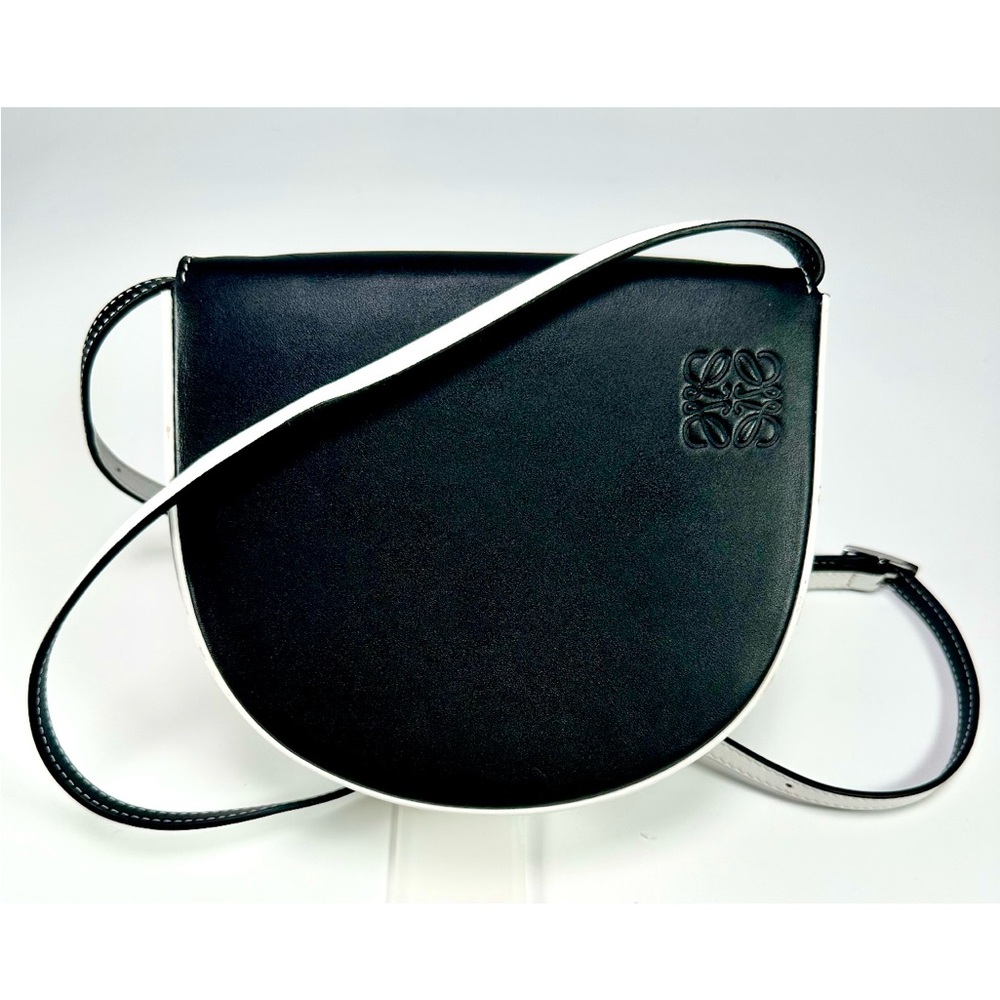 LOEWE Heel Small Leather Saddle Bag Two-toned Black/White Crossbody